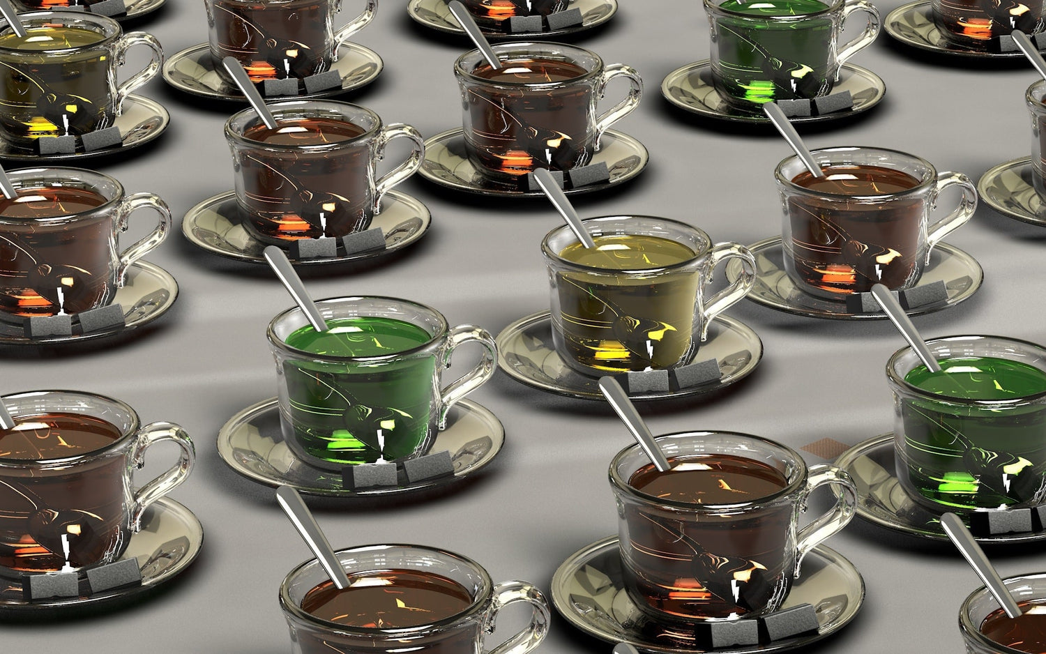Glass mugs of tea